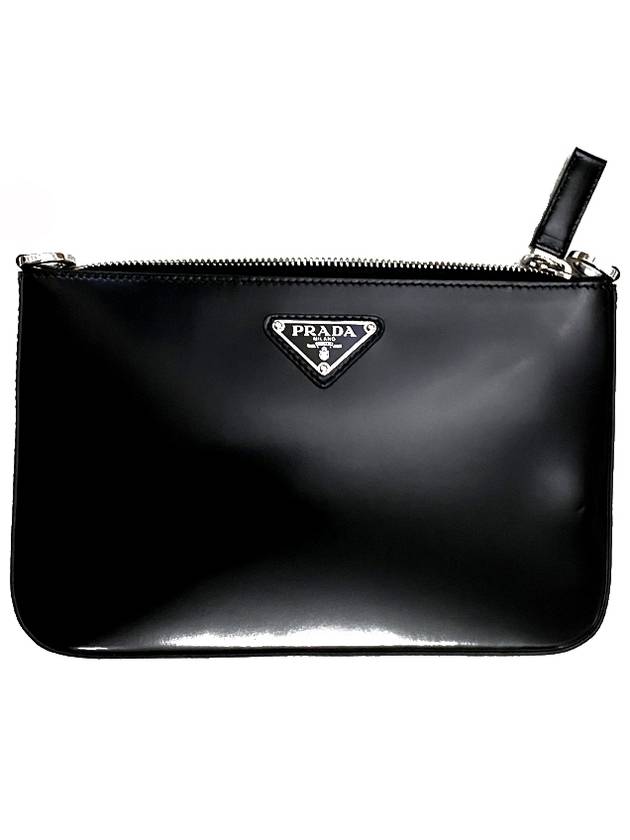 brushed leather pouch cross bag black - PRADA - BALAAN.