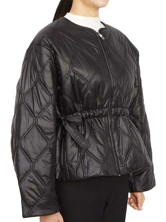 Shiny Quilted Zip-Up Jacket Black - GANNI - BALAAN 5