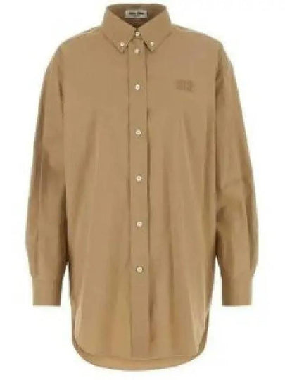 Logo Poplin Overfit Shirt Khaki - MIU MIU - BALAAN 2