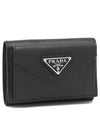 Saffiano Triangle Logo Flap Half Wallet Black - PRADA - BALAAN 2