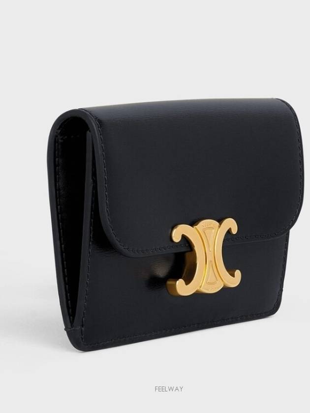 Triomphe Shiny Calfskin Flap Card Wallet Black - CELINE - BALAAN 3