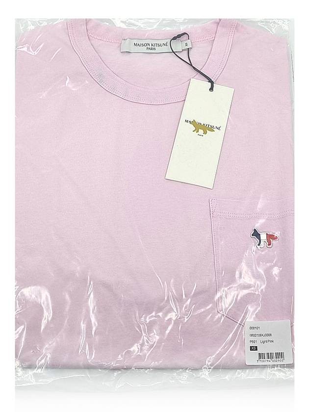 Tricolor Fox Patch Classic Pocket Short Sleeve T-Shirt Light Pink - MAISON KITSUNE - BALAAN 3