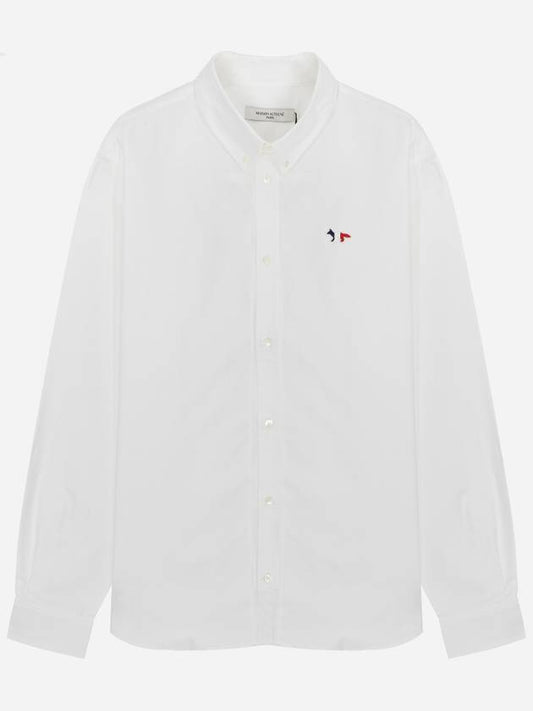 Men's Tricolor Fox Patch Cotton Long Sleeve Shirt White - MAISON KITSUNE - BALAAN 2