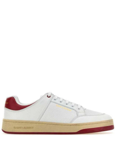 Crack Lace Up Calf Leather Low Top Sneakers White Red - SAINT LAURENT - BALAAN 2