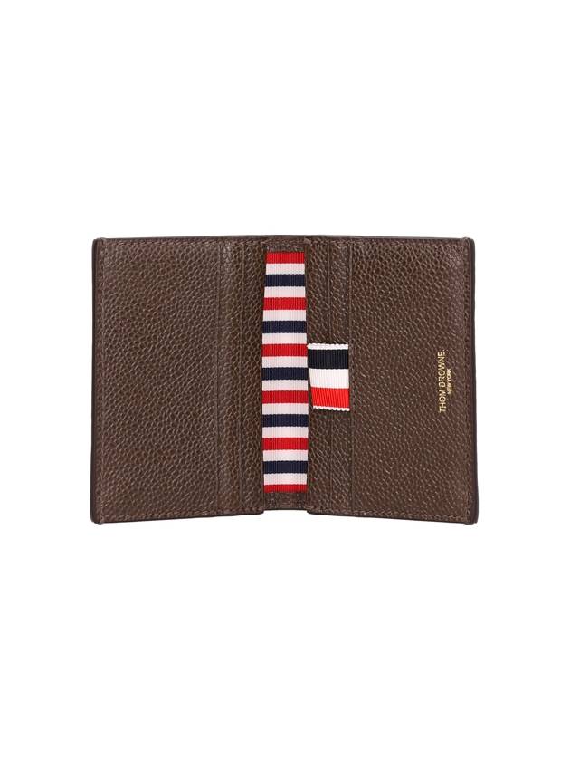 Pebble Grained Leather Double Card Wallet Dark Brown - THOM BROWNE - BALAAN 4