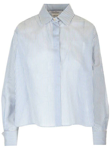 Vertigo Striped Cotton Shirt White Blue - MAX MARA - BALAAN 1