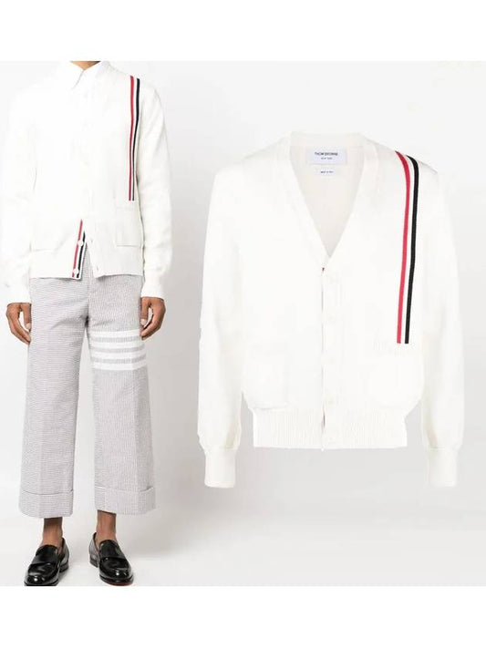 RWB Striped Intarsia Cotton Cardigan White - THOM BROWNE - BALAAN 2