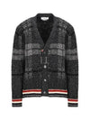 Donegal Tartan Stripe V-Neck Cardigan Grey - THOM BROWNE - BALAAN 2