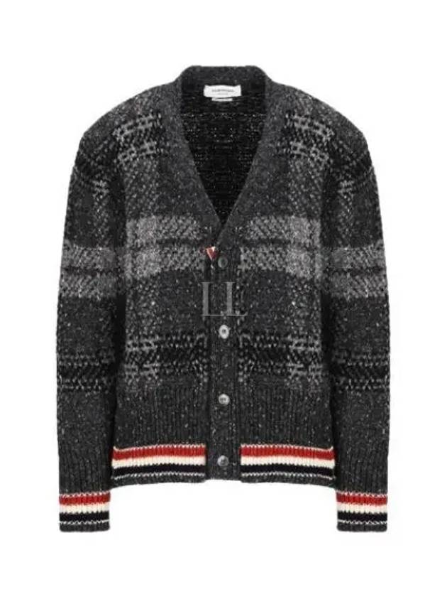 Donegal Tartan Stripe V-Neck Cardigan Grey - THOM BROWNE - BALAAN 2