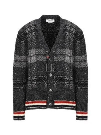 Donegal Tartan Stripe V-Neck Cardigan Grey - THOM BROWNE - BALAAN 2