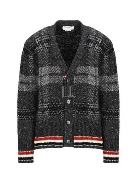 Donegal Tartan Stripe V-Neck Cardigan Grey - THOM BROWNE - BALAAN 2