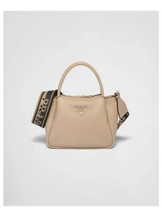 Small Leather Hand Tote Bag Sand Beige - PRADA - BALAAN 2