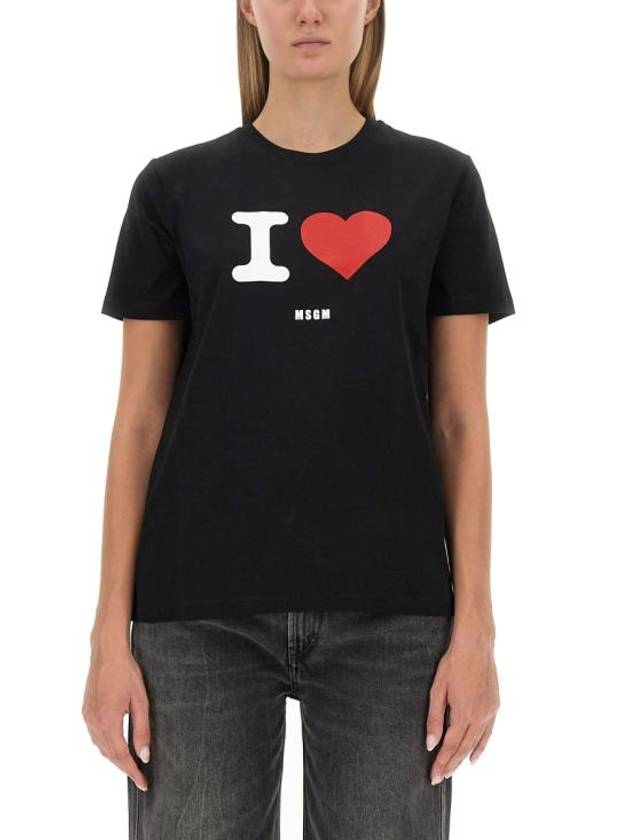 I LOVE MSGM Print Cotton Short Sleeve T-Shirt Black - MSGM - BALAAN 2