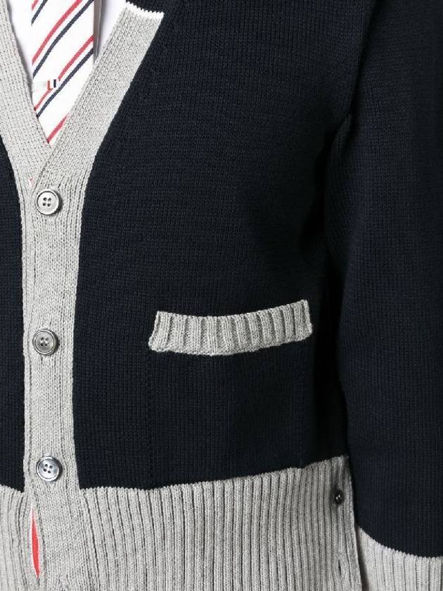 Three Stripe V Neck Cotton Cardigan Navy - THOM BROWNE - BALAAN 6