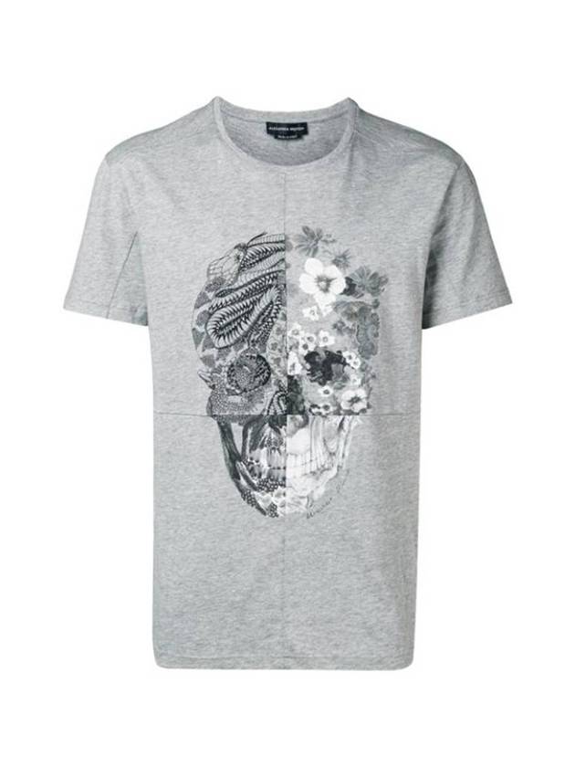 Men's Patchwork Skull Print Short Sleeve T-Shirt Grey - ALEXANDER MCQUEEN - BALAAN 1