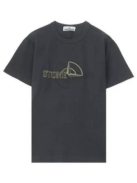 Half Logo Print Cotton Jersey Short Sleeve T-Shirt Charcoal - STONE ISLAND - BALAAN 2