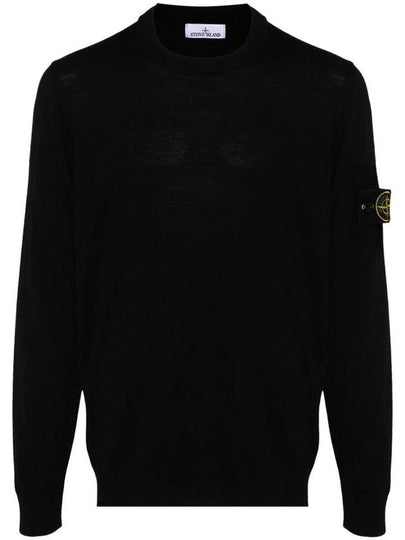 Logo Patch Crewneck Virgin Wool Knit Top Black - STONE ISLAND - BALAAN 2