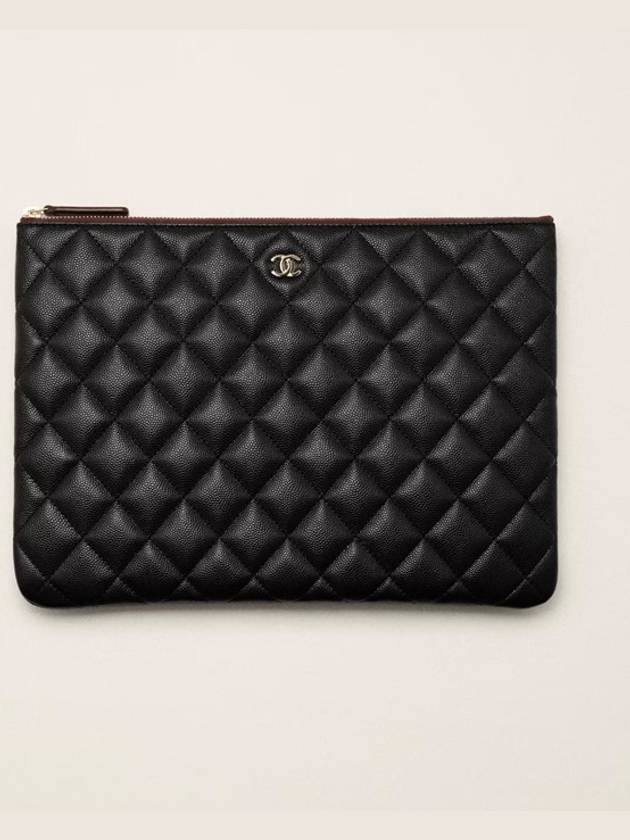 Silver CC Logo Medium Calfskin Clutch Bag Black - CHANEL - BALAAN 2