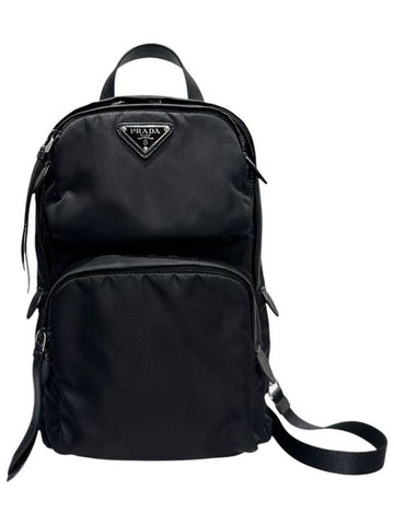 2VC070 Black Tesuto Nylon Silver Triangular Logo Boston Bag - PRADA - BALAAN 1