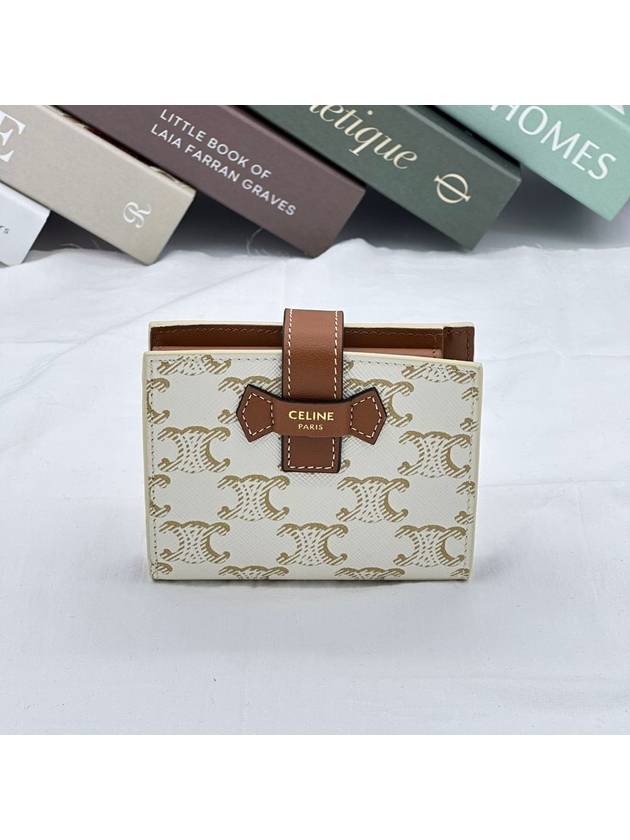 Triomphe Canvas Lambskin Small Strap Half Wallet White Tan - CELINE - BALAAN 2