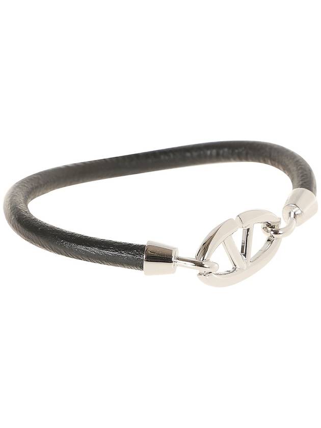 V Logo Leather Bracelet Black - VALENTINO - BALAAN 2