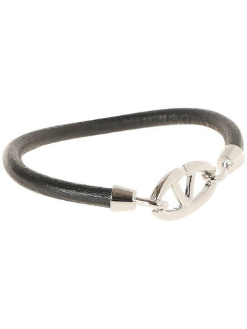 V Logo Leather Bracelet Black - VALENTINO - BALAAN 1