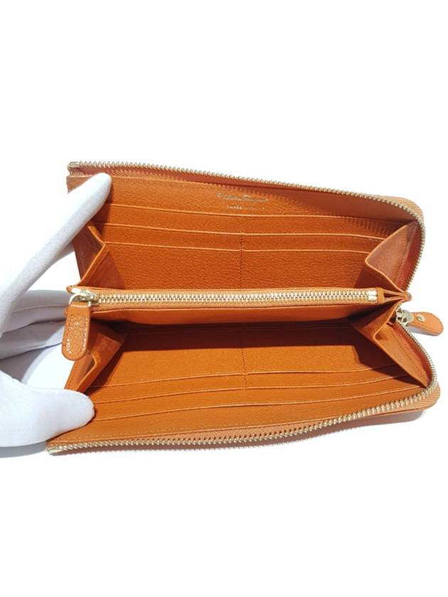 Women s Ferragamo 22 B950 Orange Leather Gold Plated Double Gancini Zippy Wallet - SALVATORE FERRAGAMO - BALAAN 6