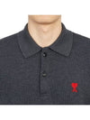 Small Heart Extra Fine Merino Wool Polo Shirt Grey - AMI - BALAAN 9