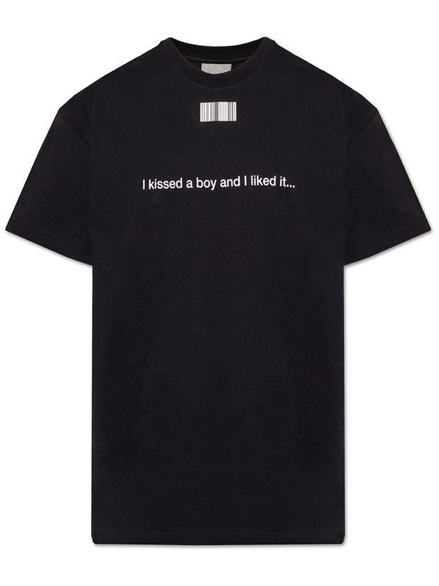 Slogan Barcode Printing Short Sleeve T-Shirt Black - VETEMENTS - BALAAN 1