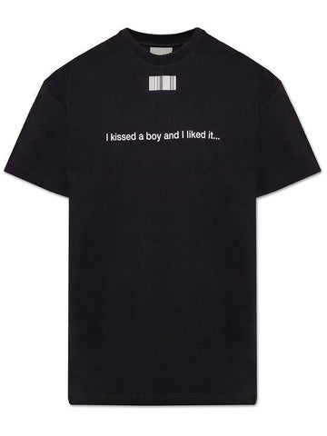 Slogan Barcode Printing Short Sleeve T-Shirt Black - VETEMENTS - BALAAN 1