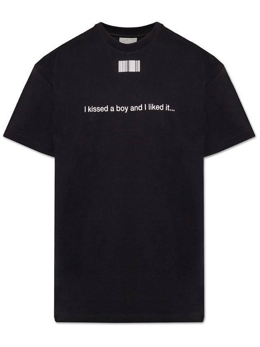 Slogan Barcode Printing Short Sleeve T-Shirt Black - VETEMENTS - BALAAN 1