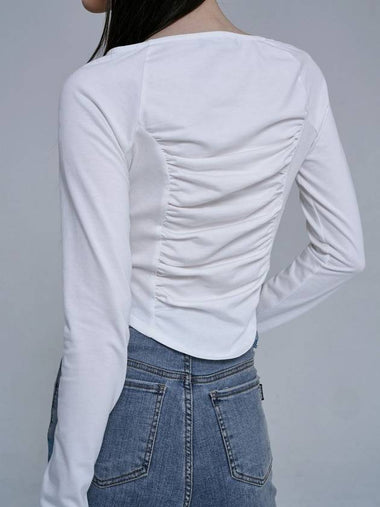 Shirring U Neck Long Sleeve T-Shirt White - JINJUSE - BALAAN 1