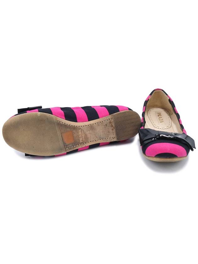 Prada Black Pink Striped Canvas Ribbon Decoration Women Flat Shoes 36 5 - PRADA - BALAAN 6