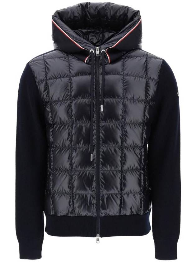 Men's Padded Hooded Wool Cardigan Navy - MONCLER - BALAAN 1