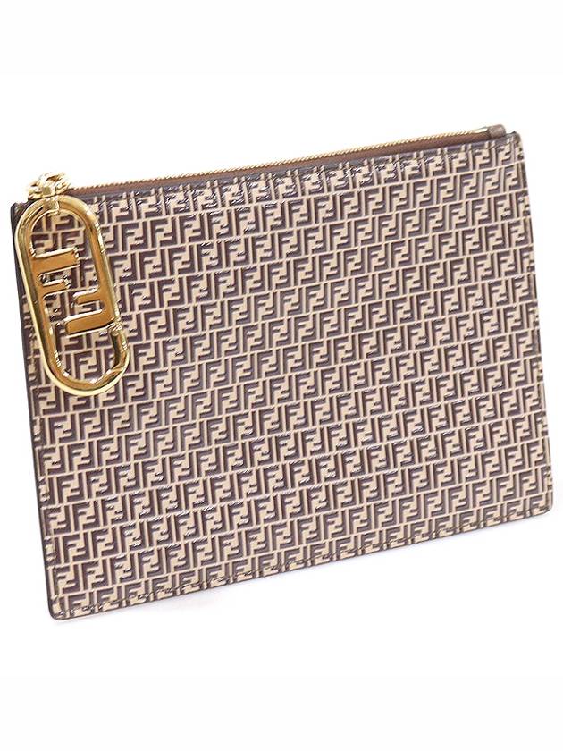 Fendi 8N0184 Beige leather micro FF logo gold plated zipper medium pouch - FENDI - BALAAN 3