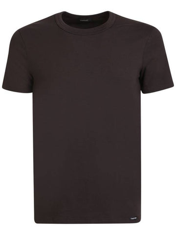 Cotton Crew Neck Short Sleeve T-Shirt Dark Brown - TOM FORD - BALAAN 1