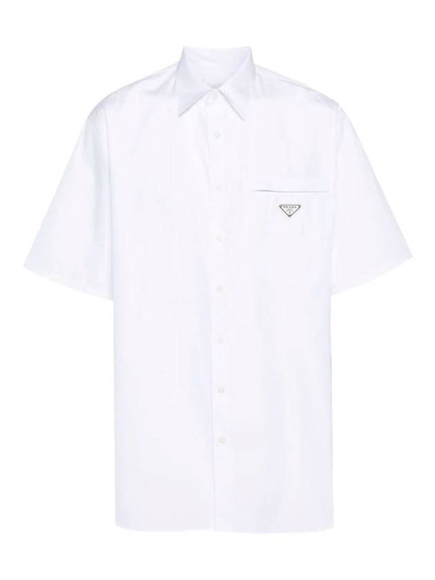 Triangle Logo Pocket Regular Fit Cotton Short Sleeve Shirt White - PRADA - BALAAN 2