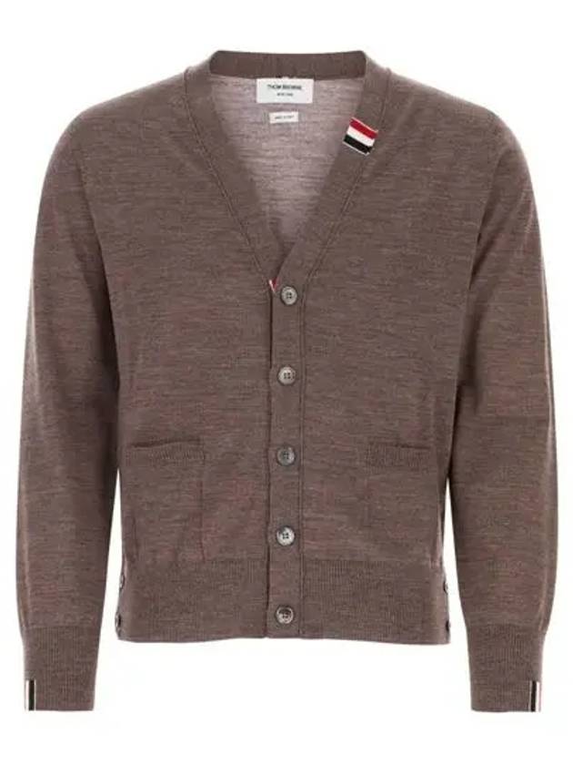 Men's Jersey Stitch V-Neck Cardigan Brown - THOM BROWNE - BALAAN 2