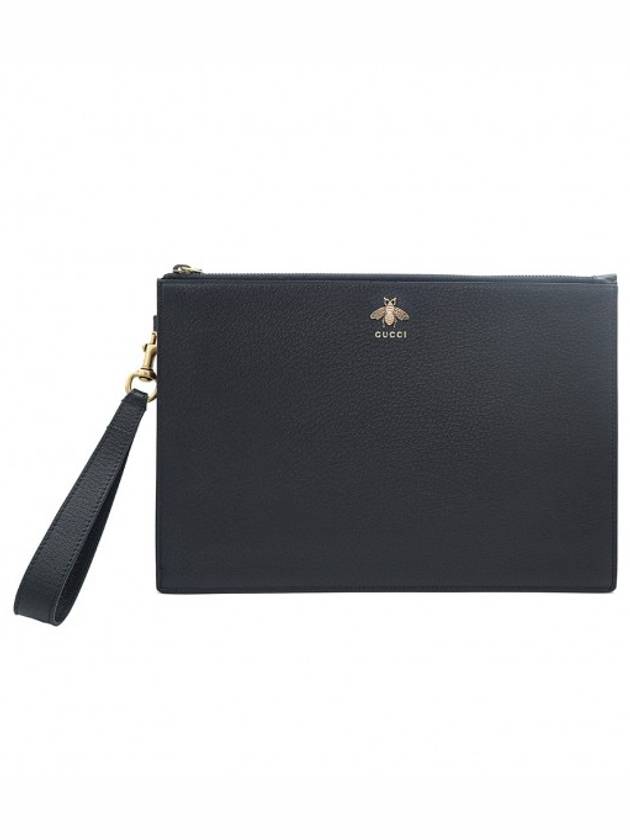 Women s Gucci 523684 Black Leather Gold Bee Animal Clutch gt Pouch Gangbuk used luxury goods - GUCCI - BALAAN 1