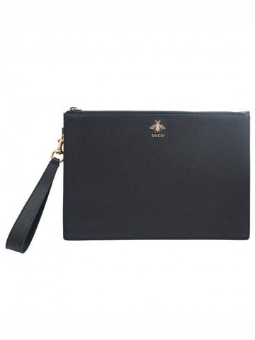 Women s Gucci 523684 Black Leather Gold Bee Animal Clutch gt Pouch Gangbuk used luxury goods - GUCCI - BALAAN 1