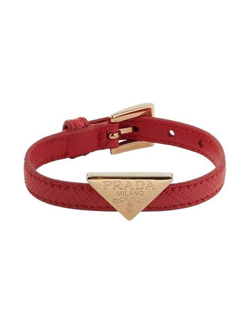 gold triangle logo saffiano bracelet red - PRADA - BALAAN.