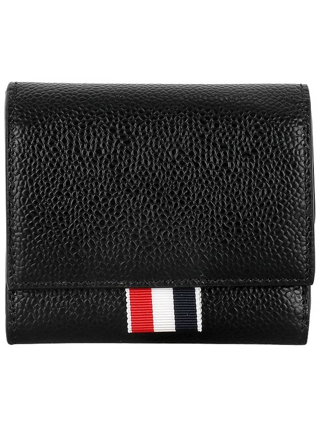 RWB Stripe Pebble Leather Tri-fold Half Wallet Black - THOM BROWNE - BALAAN 3