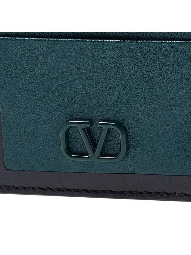 V Logo Leather Card Wallet Green - VALENTINO - BALAAN 7