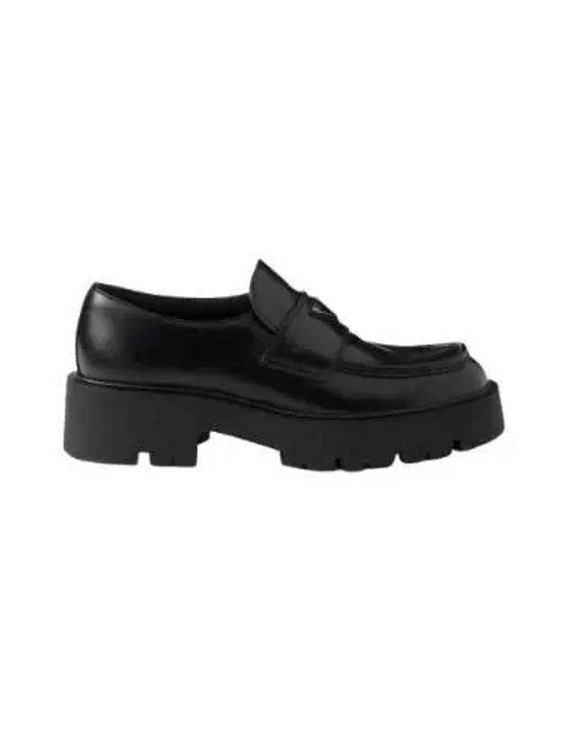 Triangle Logo Brushed Leather Loafers Black - PRADA - BALAAN 2