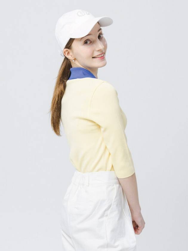 Cool Tetched Open Neck Light Yellow Shirt Collar Knit DO3222PO31 - DOYOUKNOWMC GOLF WEAR - BALAAN 3