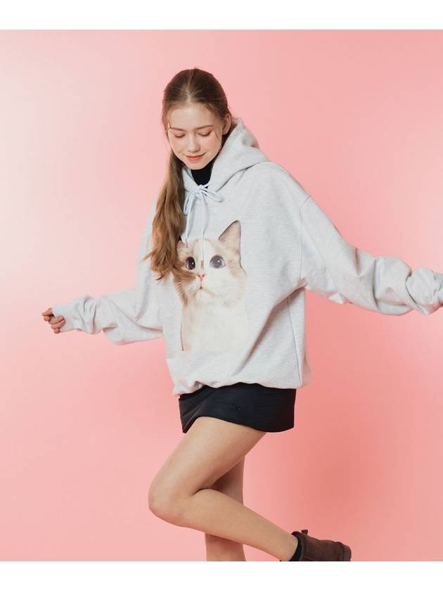 Cat Face Hoodie Melange Grey - ETRE AU SOMMET - BALAAN 1