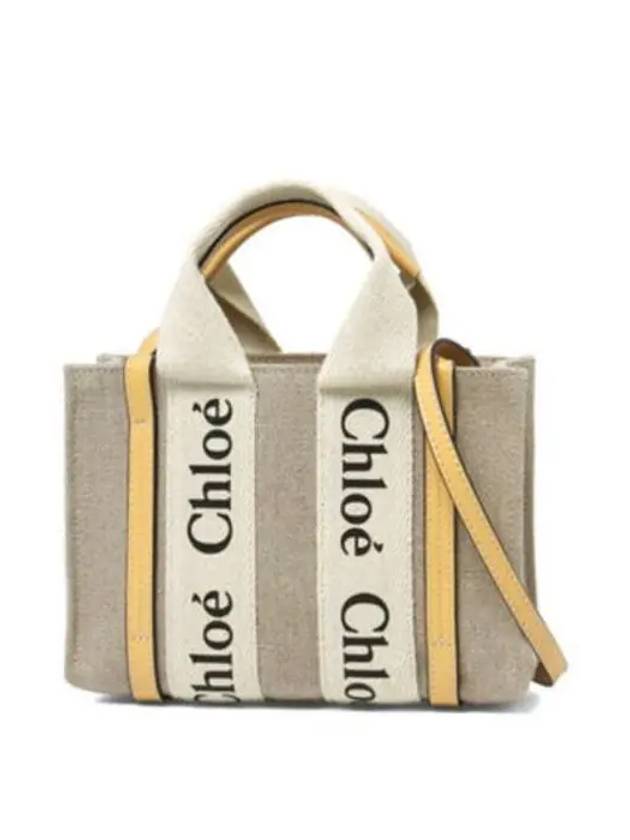 Woody Linen Canvas Calfskin Tote Bag Yellow - CHLOE - BALAAN 3