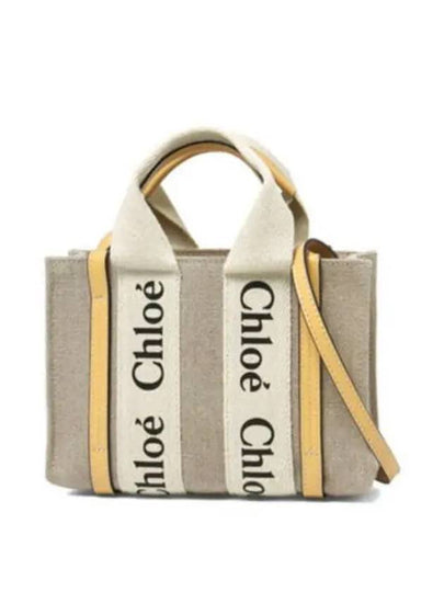 Woody Linen Canvas Calfskin Tote Bag Yellow - CHLOE - BALAAN 2