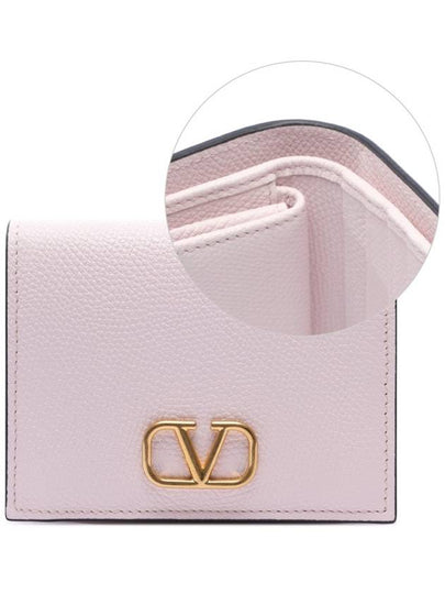 V Logo Plaque Half Wallet Light Pink - VALENTINO - BALAAN 2