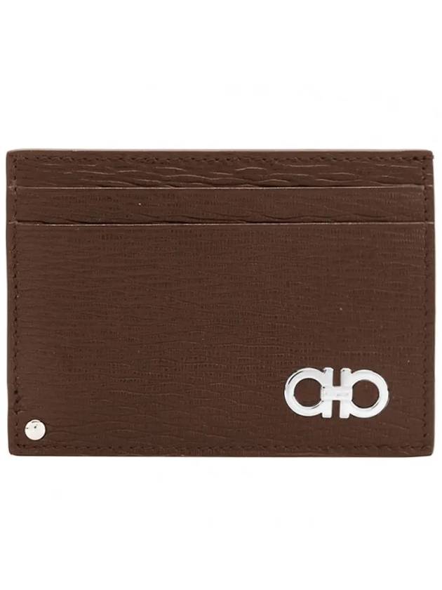 Double Gancini Leather Card Wallet Brown - SALVATORE FERRAGAMO - BALAAN 3